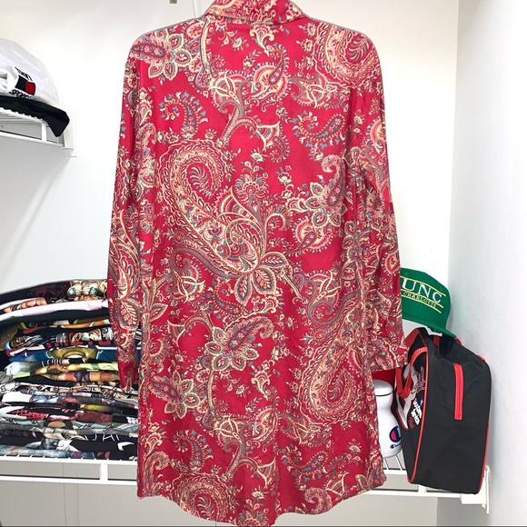 Ralph Lauren Paisley Button Up Long Shirt Tunic Floral Red Gold Womens Dress S - Picture 4 of 6